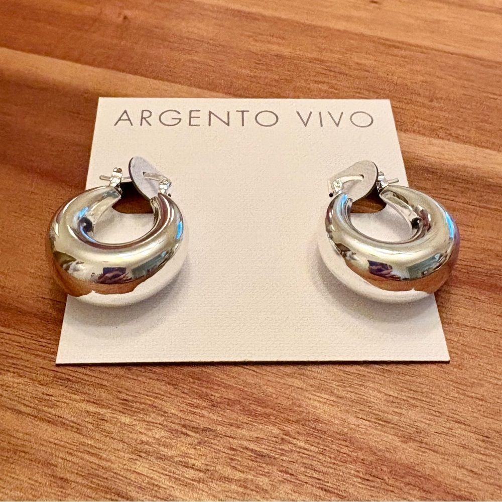 Argento Vivo | Tapered Hoop Earrings | Silver Tone | 1” Drop - Picture 2 of 2